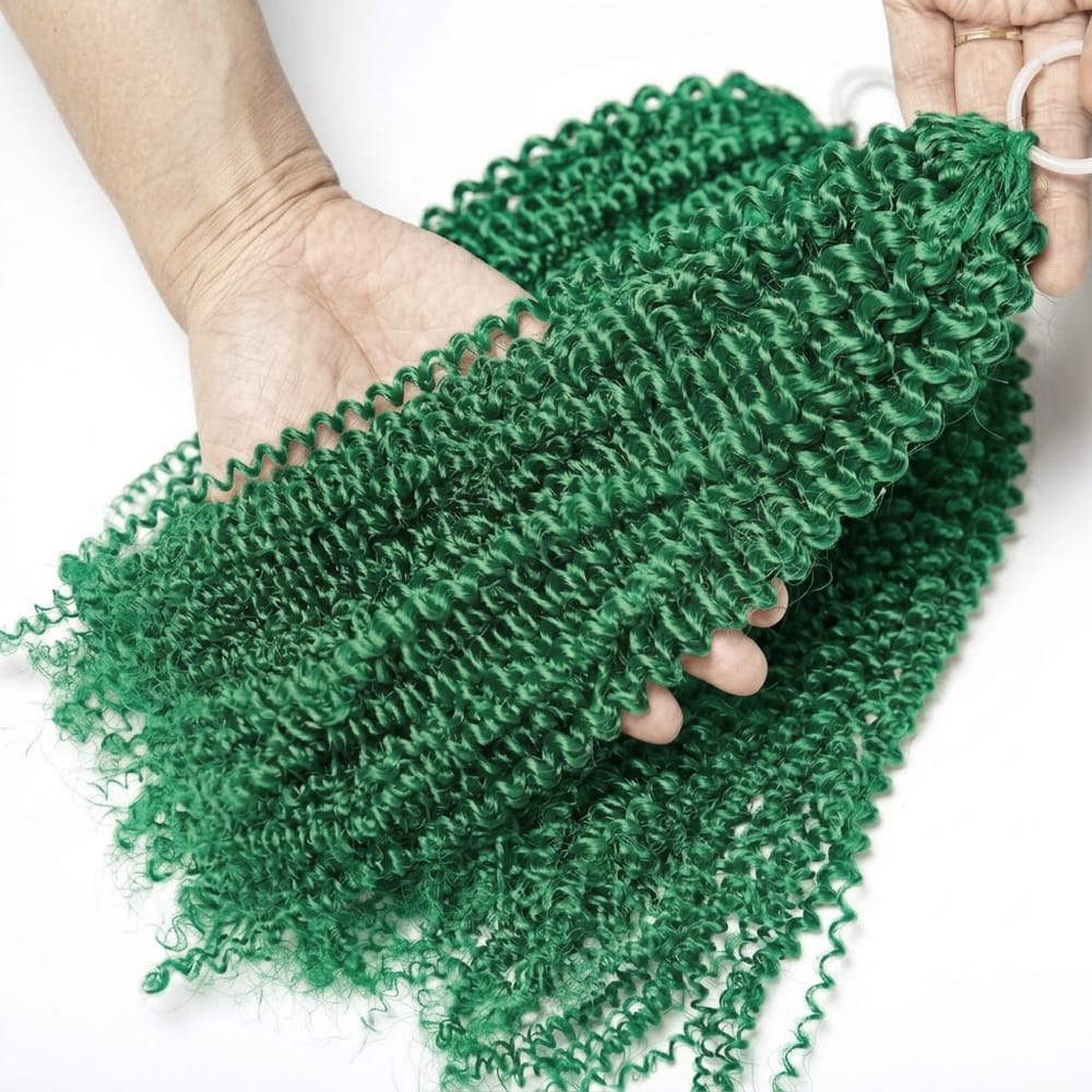 Kinky Curly Hair Bundles / Feather Hair Extensions — 100% Virgin Human Hair / Dark Emerald Green LINKTOWIG