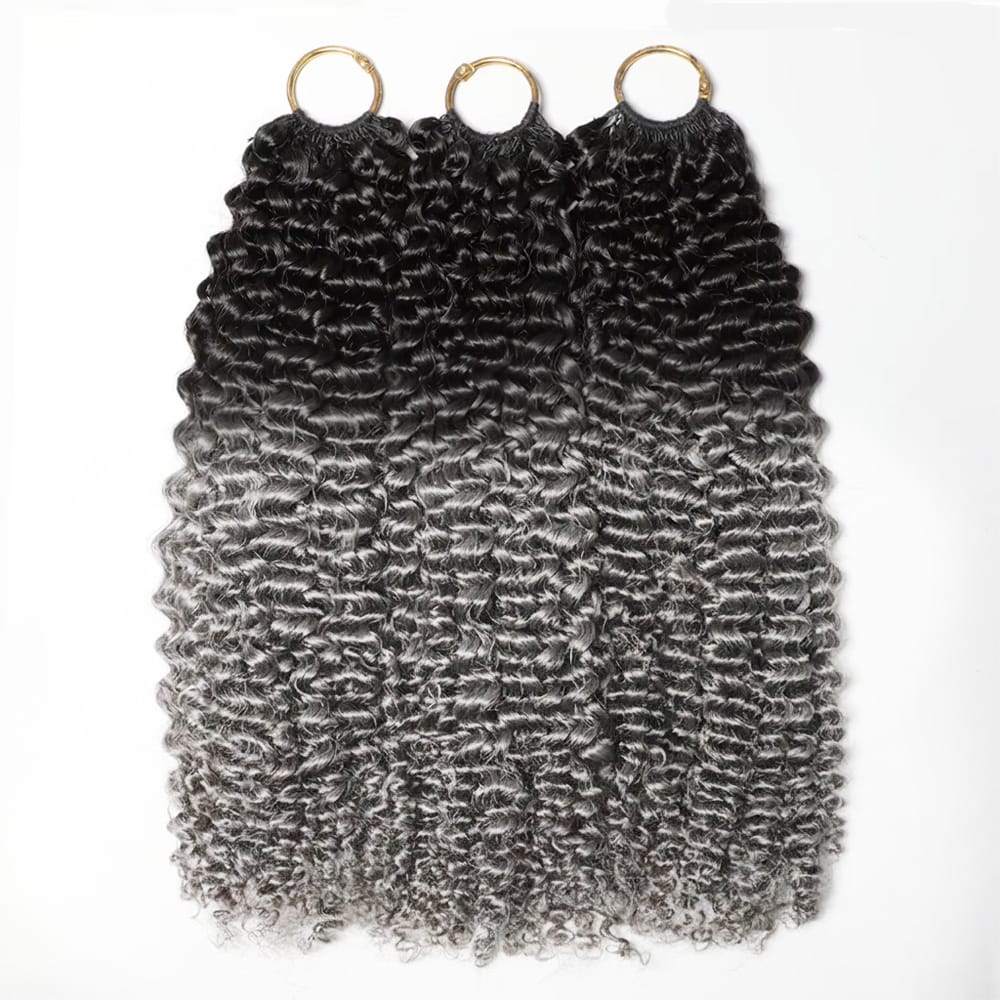 Kinky Curly Hair Bundles / Feather Hair Extensions — 100% Virgin Human Hair / Dark Roots LINKTOWIG