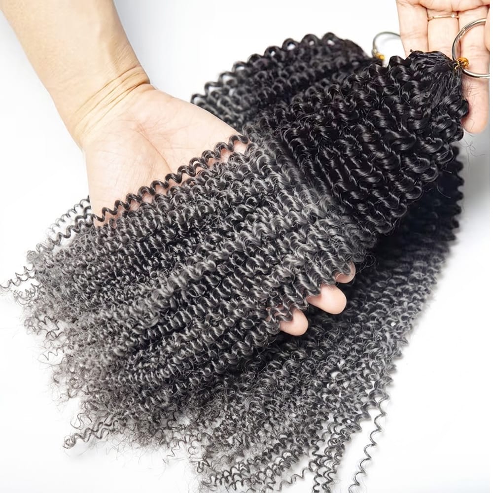 Kinky Curly Hair Bundles / Feather Hair Extensions — 100% Virgin Human Hair / Dark Roots LINKTOWIG