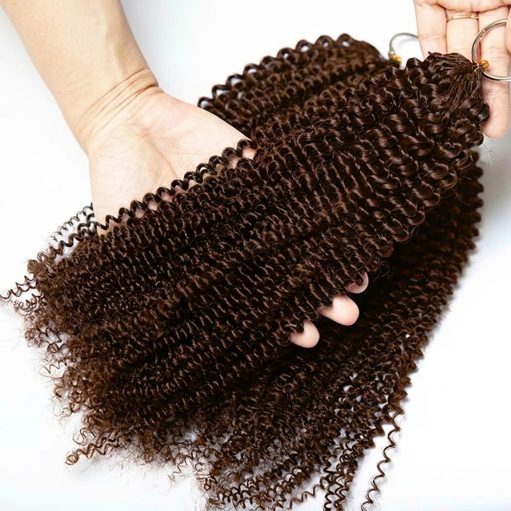 Kinky Curly Hair Bundles / Feather Hair Extensions — 100% Virgin Human Hair / Espresso Brown LINKTOWIG
