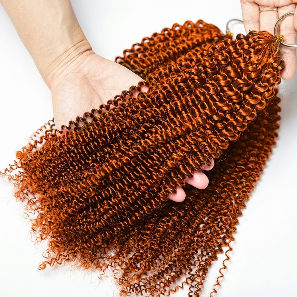 Kinky Curly Hair Bundles / Feather Hair Extensions — 100% Virgin Human Hair / Ginger Orange LINKTOWIG