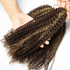Kinky Curly Hair Bundles / Feather Hair Extensions — 100% Virgin Human Hair / Honey Blonde Highlights LINKTOWIG