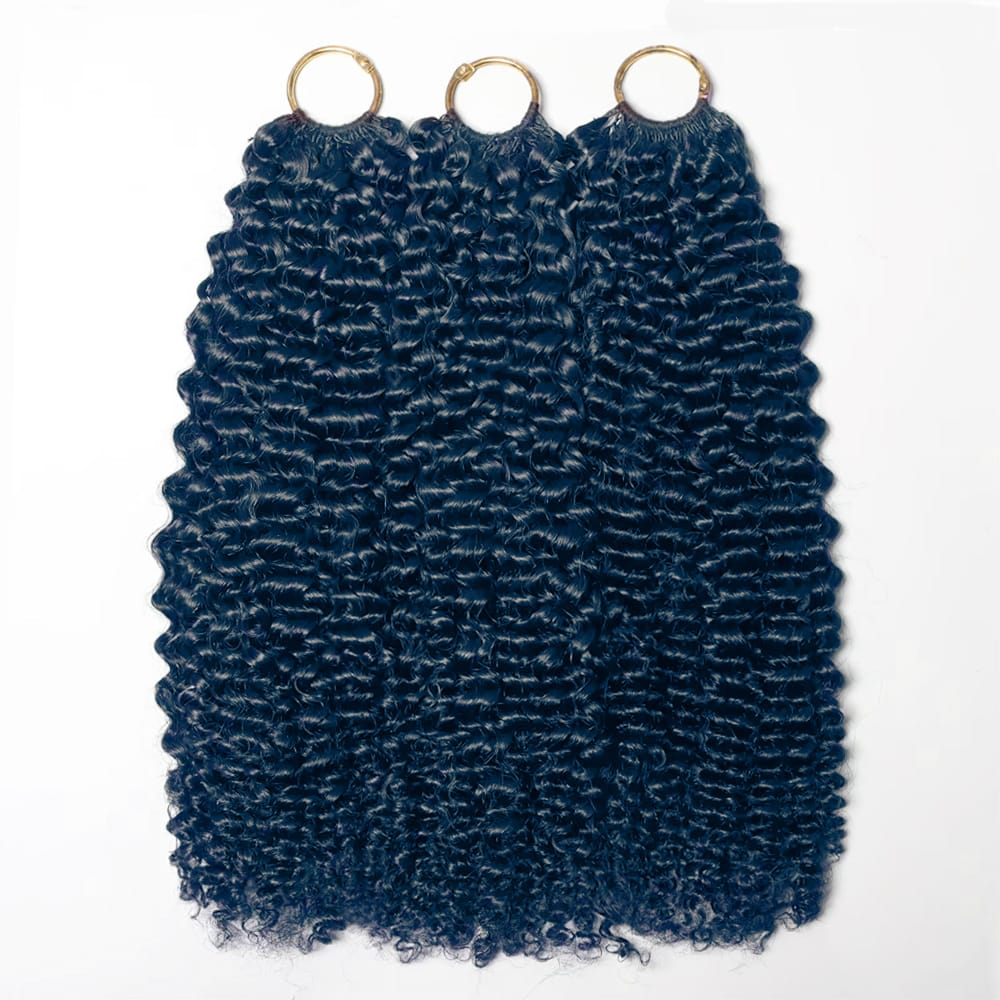 Kinky Curly Hair Bundles / Feather Hair Extensions — 100% Virgin Human Hair / Midnight Blue LINKTOWIG