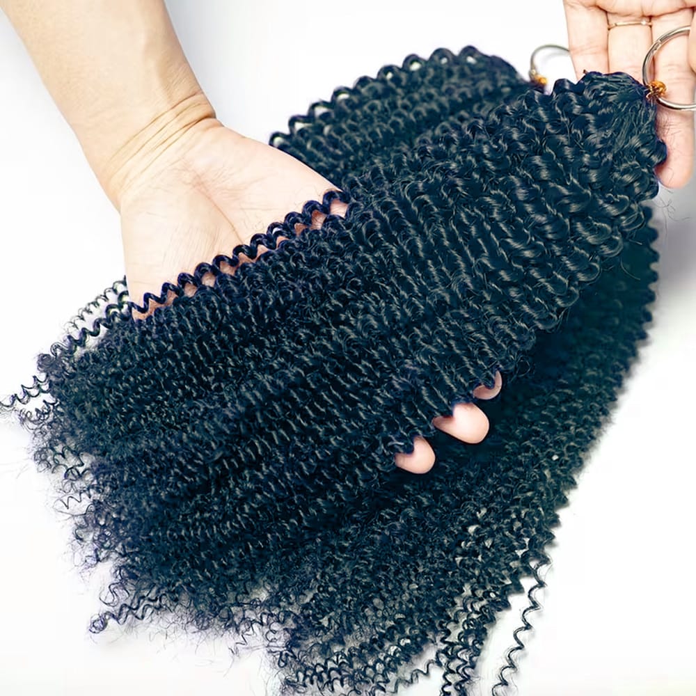Kinky Curly Hair Bundles / Feather Hair Extensions — 100% Virgin Human Hair / Midnight Blue LINKTOWIG