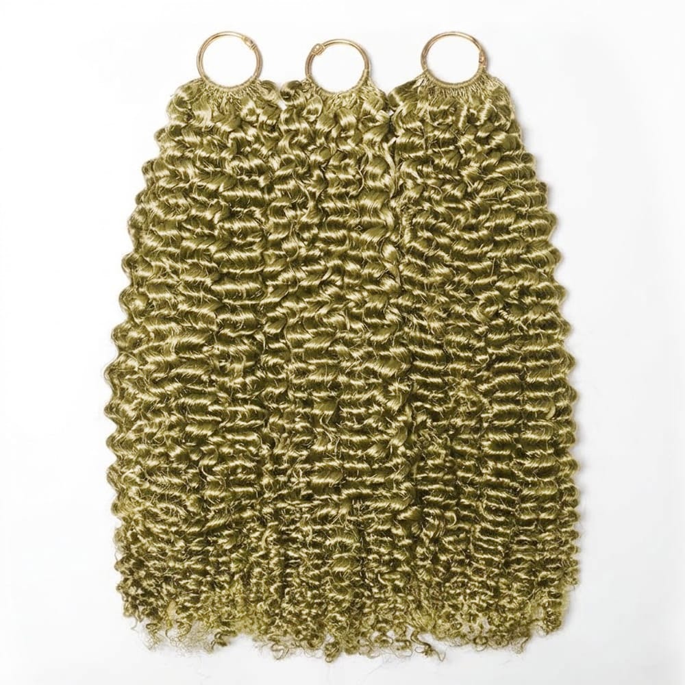 Kinky Curly Hair Bundles / Feather Hair Extensions — 100% Virgin Human Hair / Olive Green Blonde LINKTOWIG