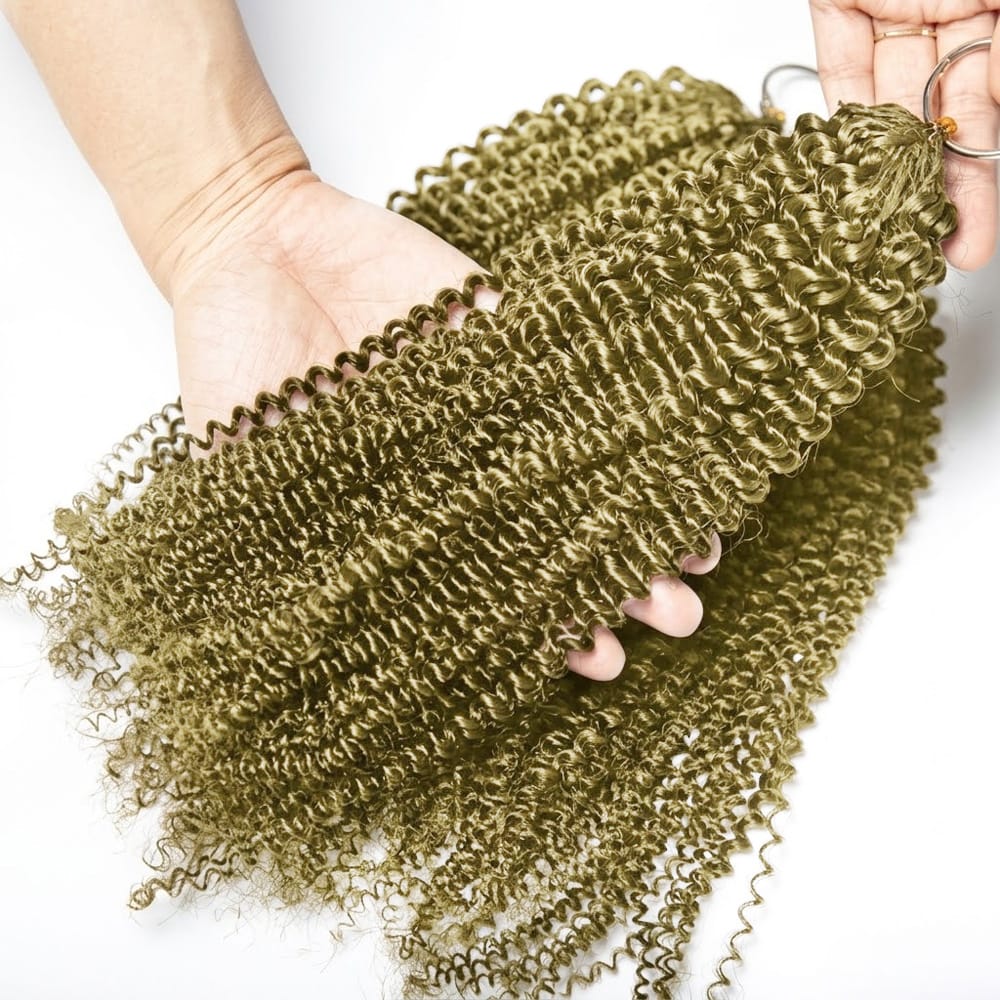Kinky Curly Hair Bundles / Feather Hair Extensions — 100% Virgin Human Hair / Olive Green Blonde LINKTOWIG