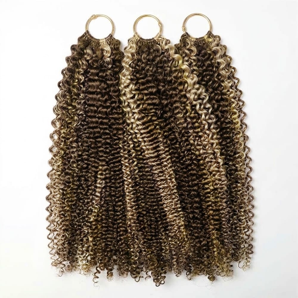 Kinky Curly Hair Bundles / Feather Hair Extensions — 100% Virgin Human Hair / Piano Highlight Silver Grey LINKTOWIG