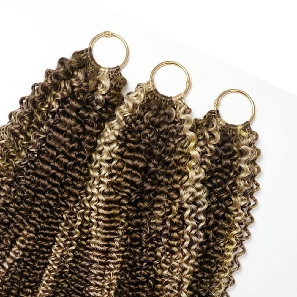 Kinky Curly Hair Bundles / Feather Hair Extensions — 100% Virgin Human Hair / Piano Highlight Silver Grey LINKTOWIG