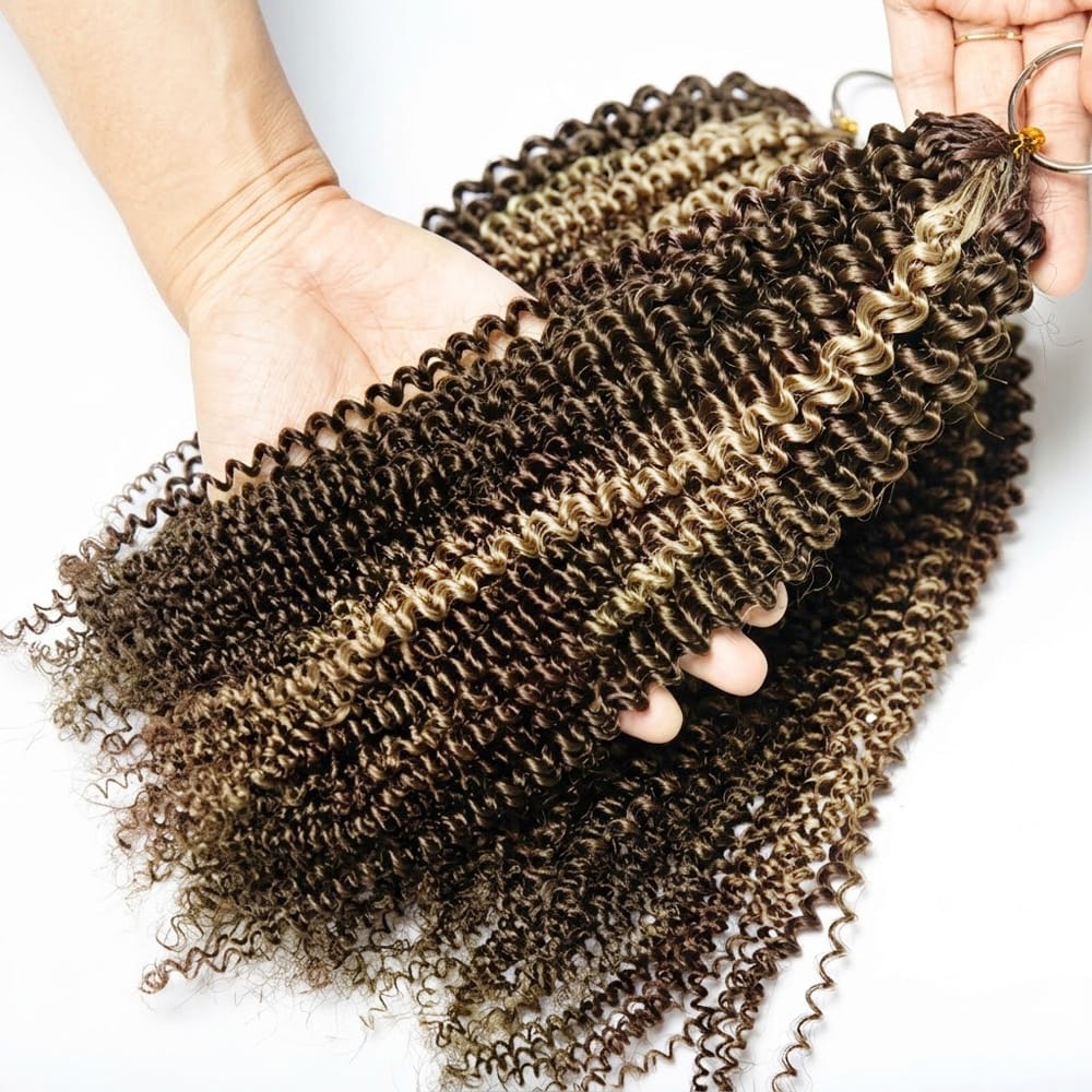 Kinky Curly Hair Bundles / Feather Hair Extensions — 100% Virgin Human Hair / Piano Highlight Silver Grey LINKTOWIG