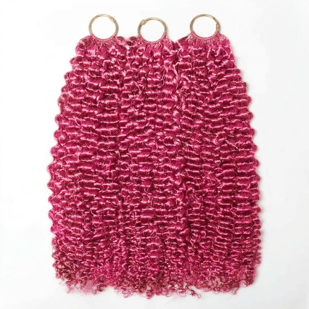 Kinky Curly Hair Bundles / Feather Hair Extensions — 100% Virgin Human Hair / pink LINKTOWIG