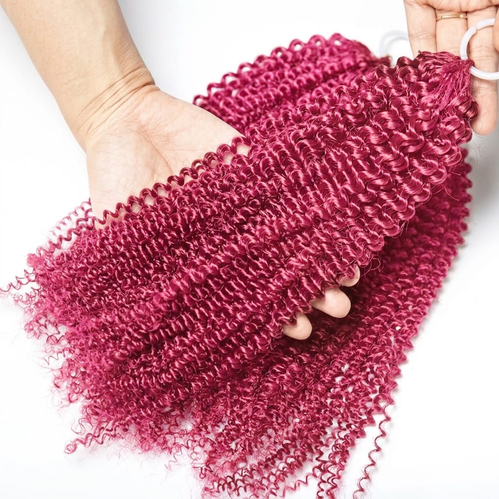 Kinky Curly Hair Bundles / Feather Hair Extensions — 100% Virgin Human Hair / pink LINKTOWIG