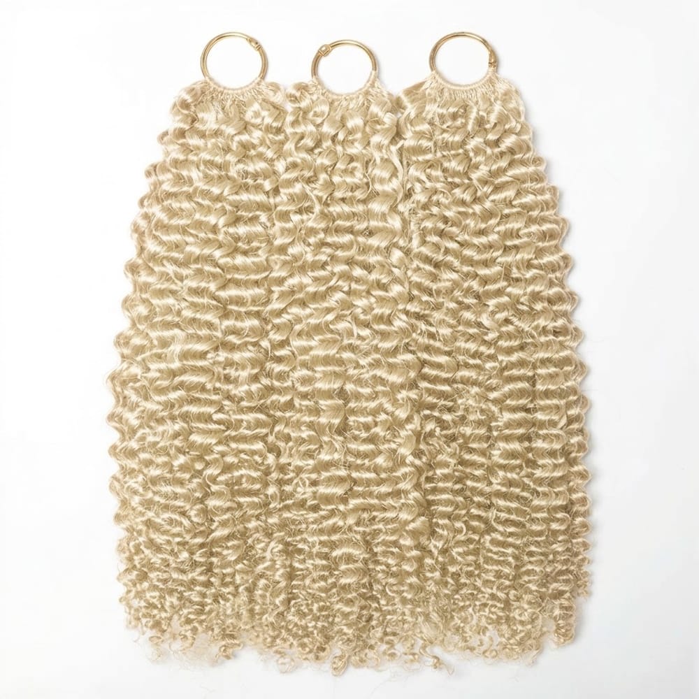 Kinky Curly Hair Bundles / Feather Hair Extensions — 100% Virgin Human Hair / Platinum Blonde LINKTOWIG