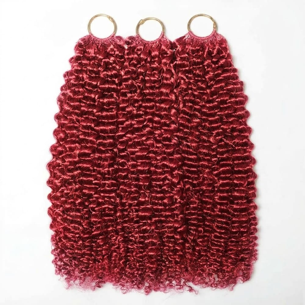 Kinky Curly Hair Bundles / Feather Hair Extensions — 100% Virgin Human Hair / Ruby Red LINKTOWIG