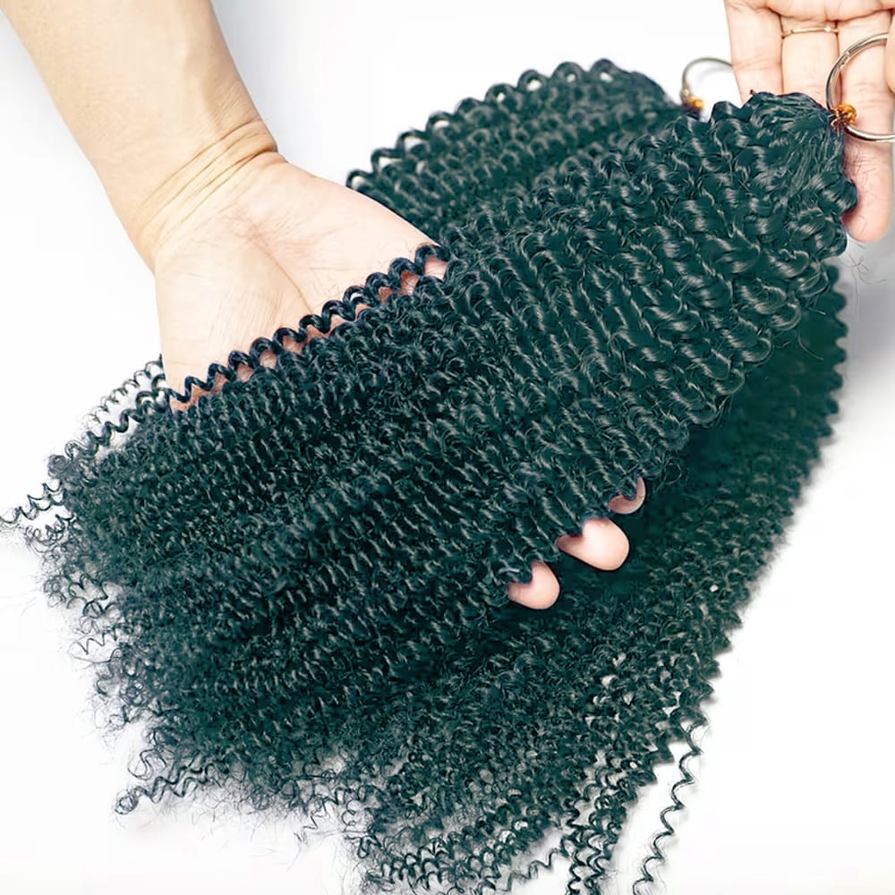 Kinky Curly Hair Bundles / Feather Hair Extensions — 100% Virgin Human Hair / Teal Green LINKTOWIG
