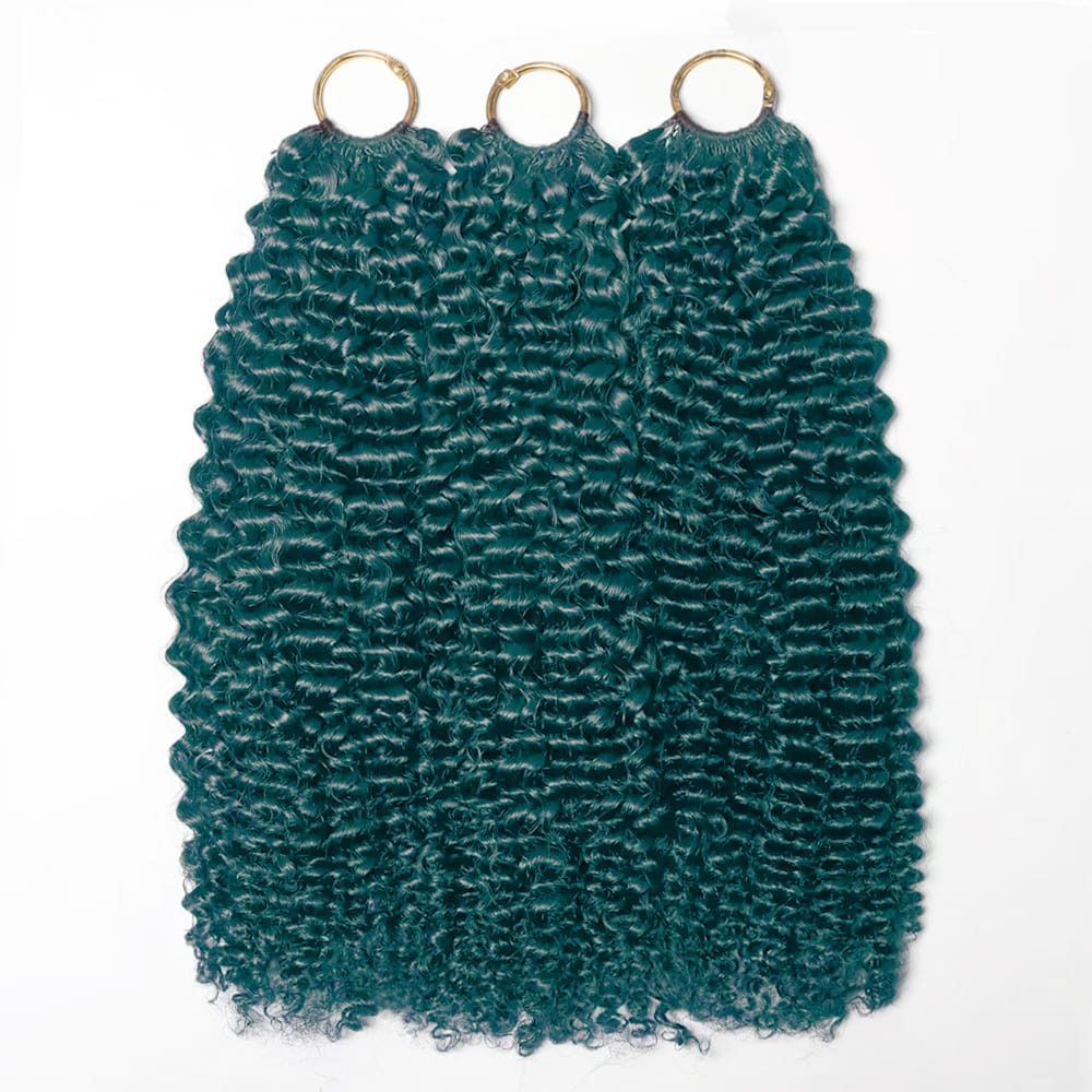 Kinky Curly Hair Bundles / Feather Hair Extensions — 100% Virgin Human Hair / Teal Green LINKTOWIG
