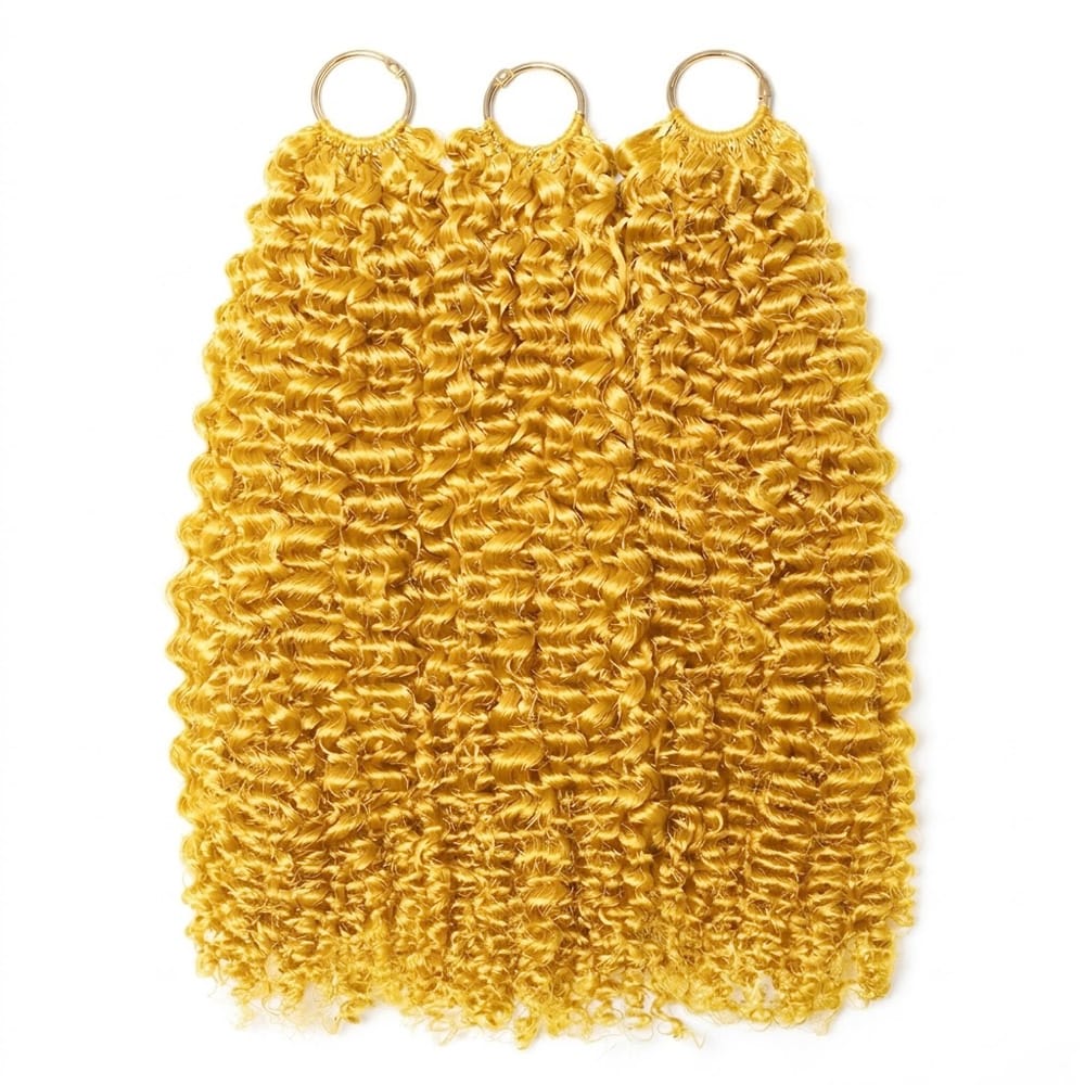 Kinky Curly Hair Bundles / Feather Hair Extensions — 100% Virgin Human Hair / Yellow LINKTOWIG