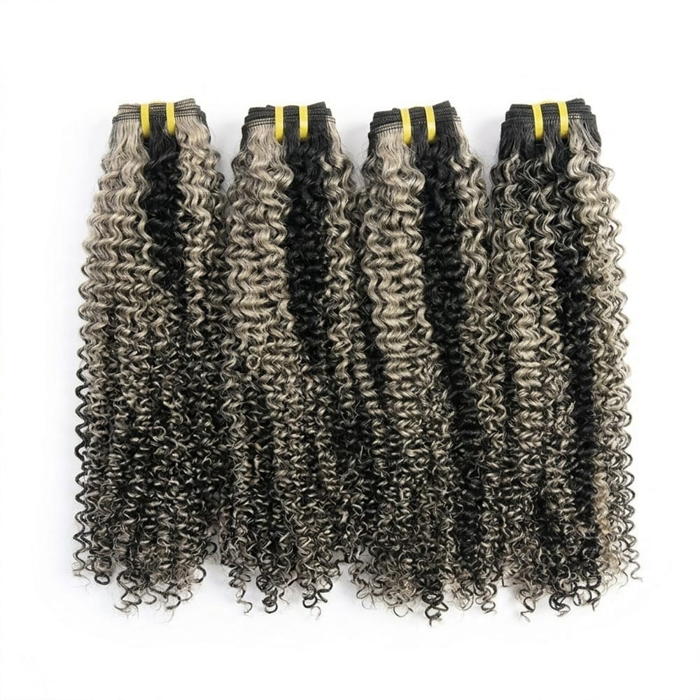 Kinky Curly Luxury Natural Hair Weft – 100% Virgin Human Hair / Wig Black and grey blended highlights LINKTOWIG