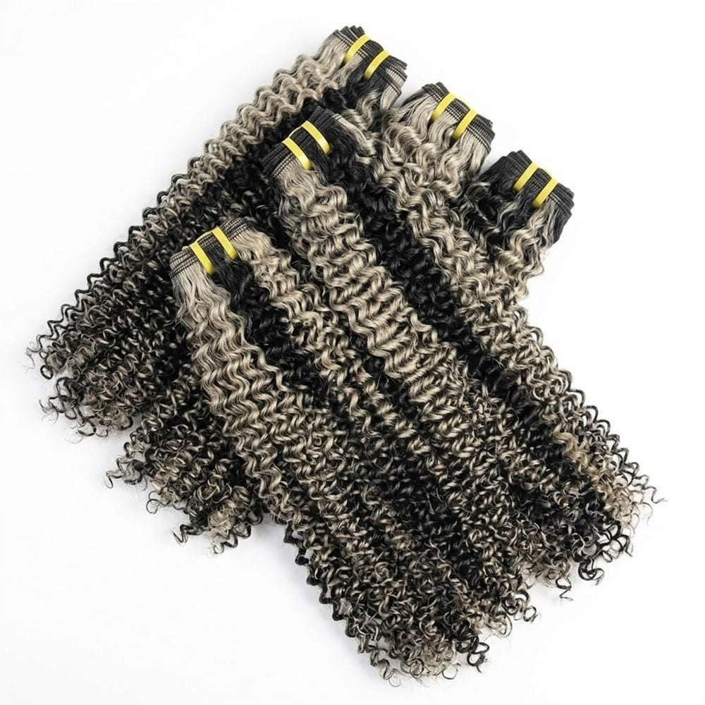 Kinky Curly Luxury Natural Hair Weft – 100% Virgin Human Hair / Wig Black and grey blended highlights LINKTOWIG