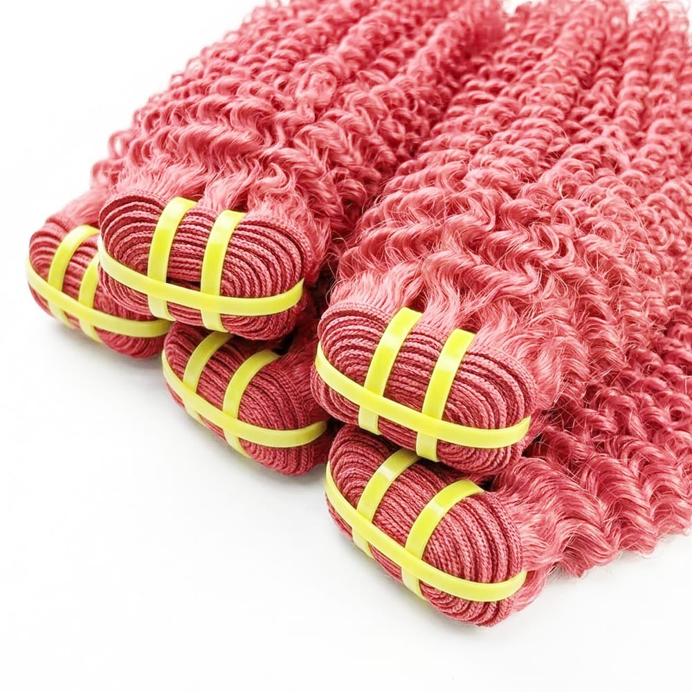 Kinky Curly Luxury Natural Hair Weft – 100% Virgin Human Hair / Wig Bubblegum Pink LINKTOWIG