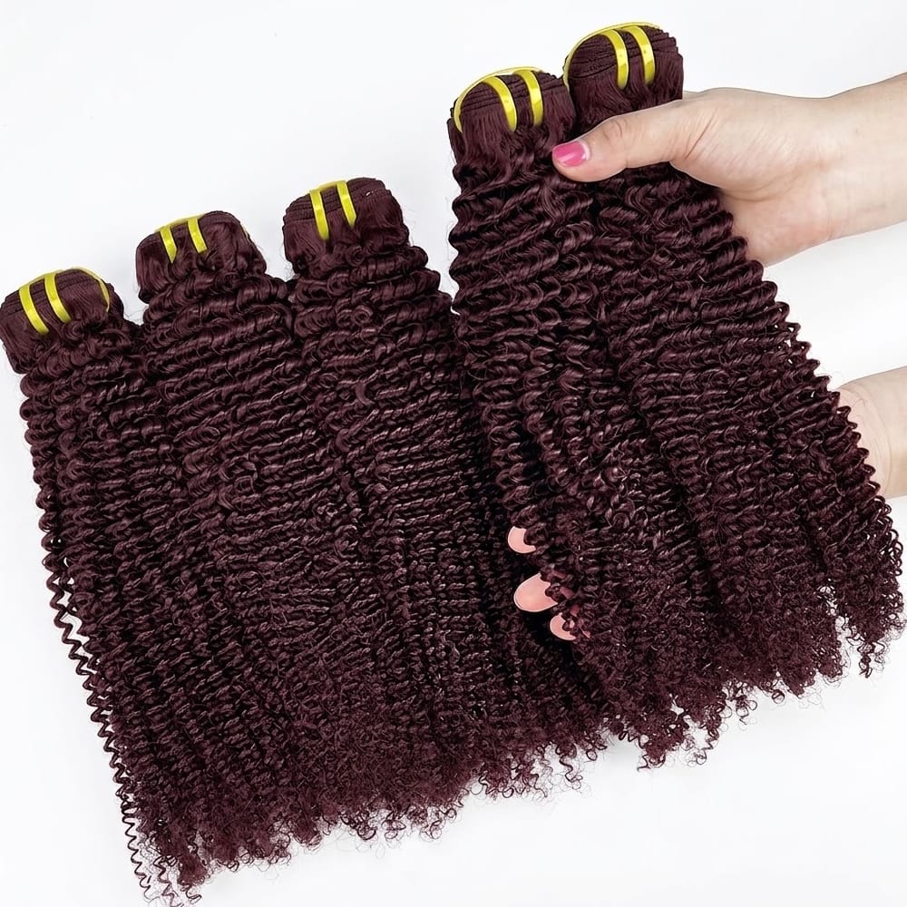 Kinky Curly Luxury Natural Hair Weft – 100% Virgin Human Hair / Wig Burgundy LINKTOWIG