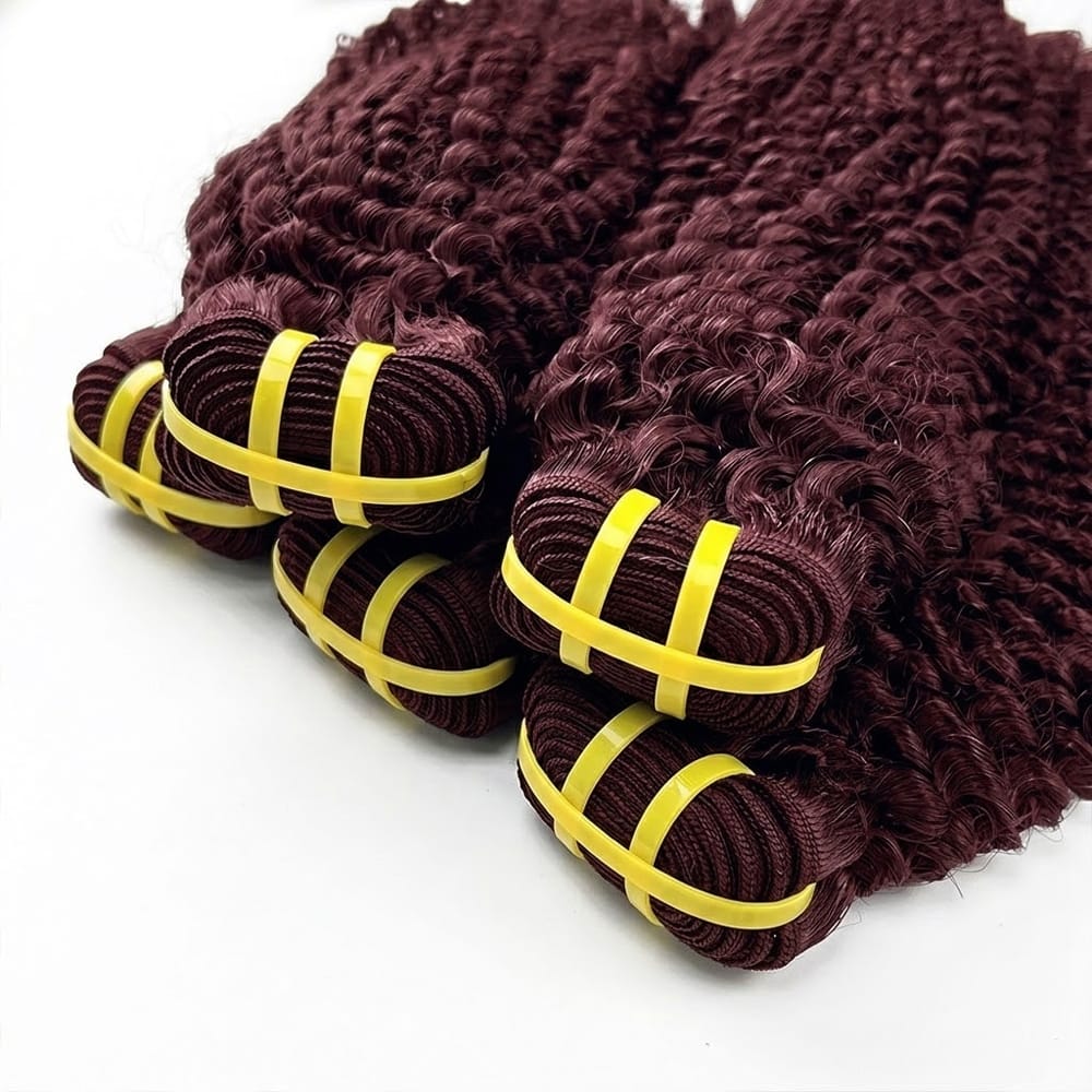 Kinky Curly Luxury Natural Hair Weft – 100% Virgin Human Hair / Wig Burgundy LINKTOWIG