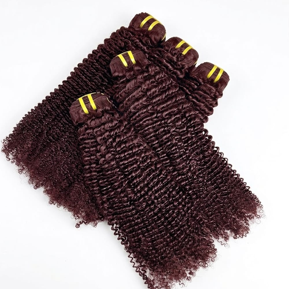 Kinky Curly Luxury Natural Hair Weft – 100% Virgin Human Hair / Wig Burgundy LINKTOWIG