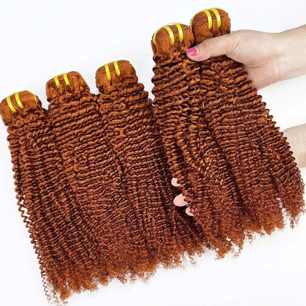 Kinky Curly Luxury Natural Hair Weft – 100% Virgin Human Hair / Wig Copper Orange LINKTOWIG