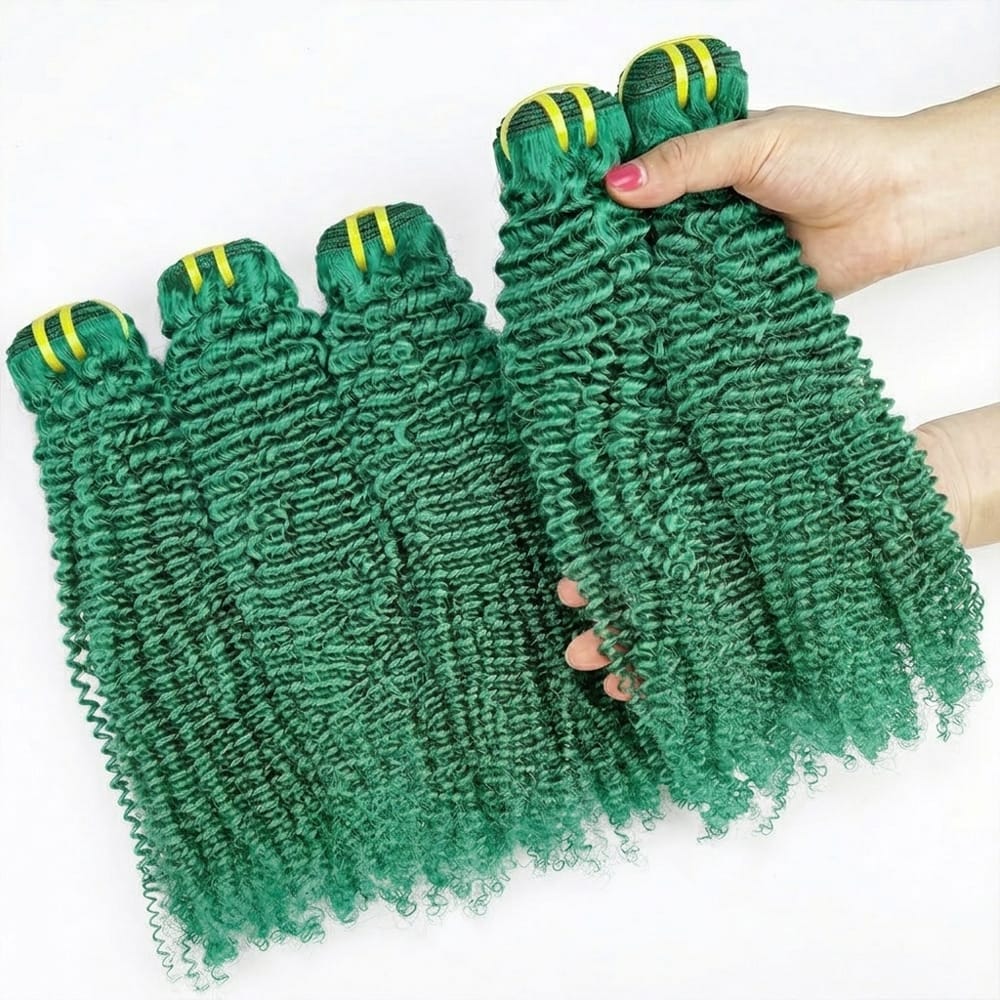 Kinky Curly Luxury Natural Hair Weft – 100% Virgin Human Hair / Wig Dark Emerald Green LINKTOWIG