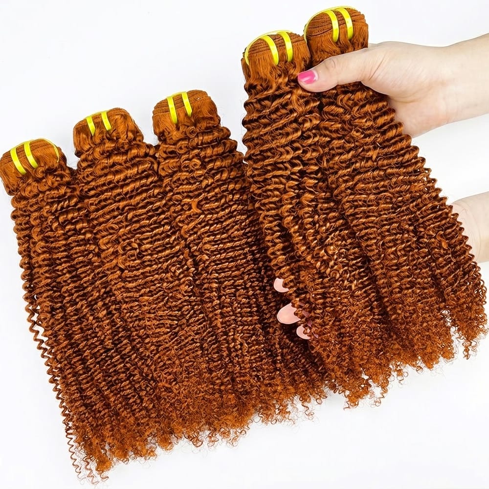 Kinky Curly Luxury Natural Hair Weft – 100% Virgin Human Hair / Wig Ginger Orange LINKTOWIG
