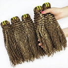 Kinky Curly Luxury Natural Hair Weft – 100% Virgin Human Hair / Wig Honey Blonde Highlights LINKTOWIG