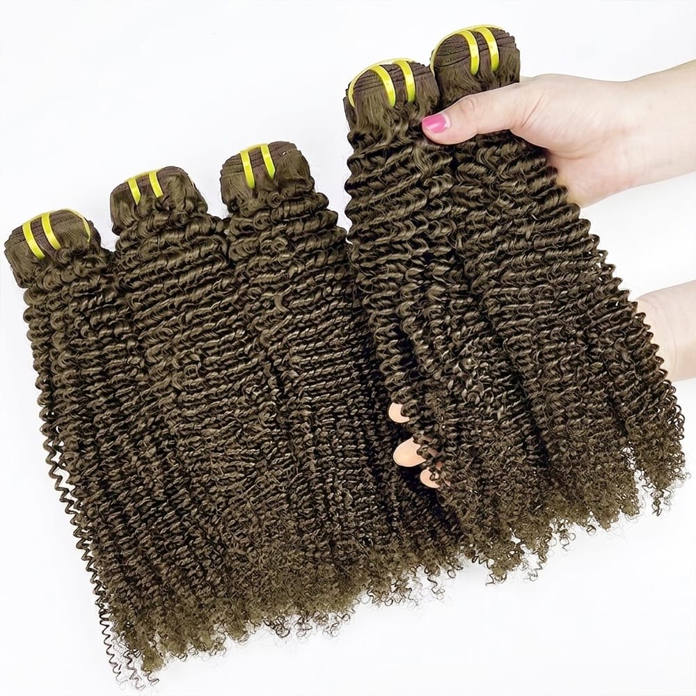 Kinky Curly Luxury Natural Hair Weft – 100% Virgin Human Hair / Wig Medium Chestnut Brown LINKTOWIG