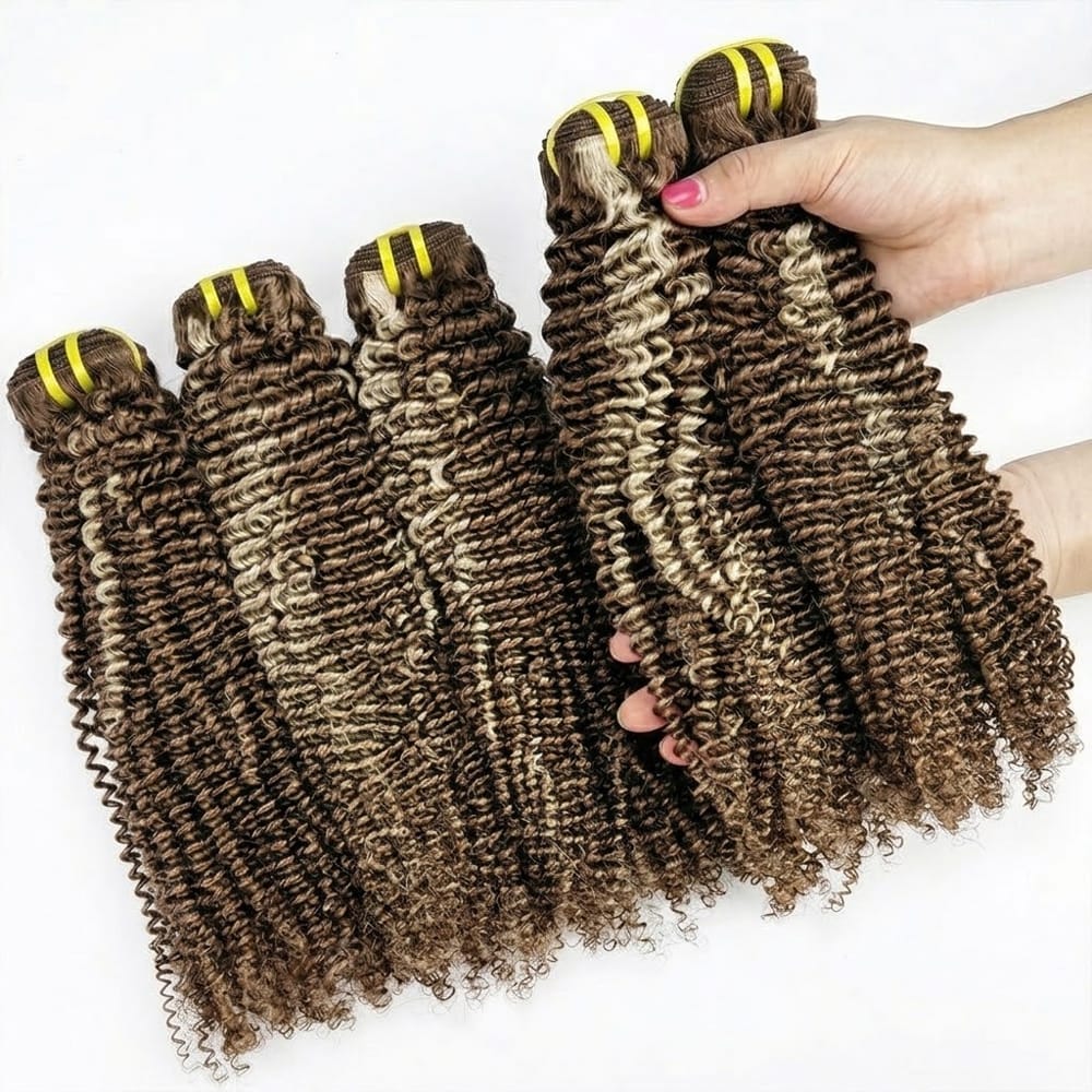 Kinky Curly Luxury Natural Hair Weft – 100% Virgin Human Hair / Wig Piano Highlight Silver Grey LINKTOWIG