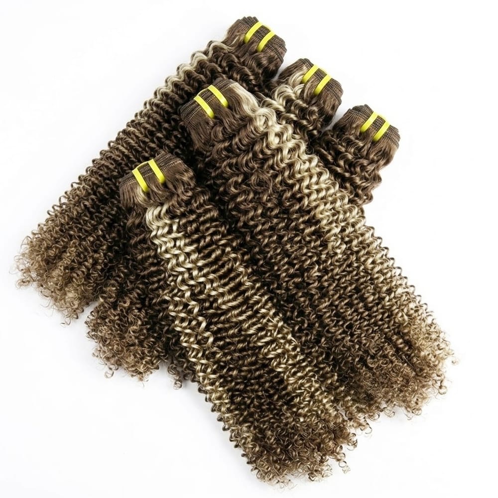Kinky Curly Luxury Natural Hair Weft – 100% Virgin Human Hair / Wig Piano Highlight Silver Grey LINKTOWIG