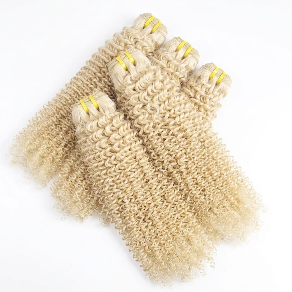 Kinky Curly Luxury Natural Hair Weft – 100% Virgin Human Hair / Wig Platinum Blonde LINKTOWIG
