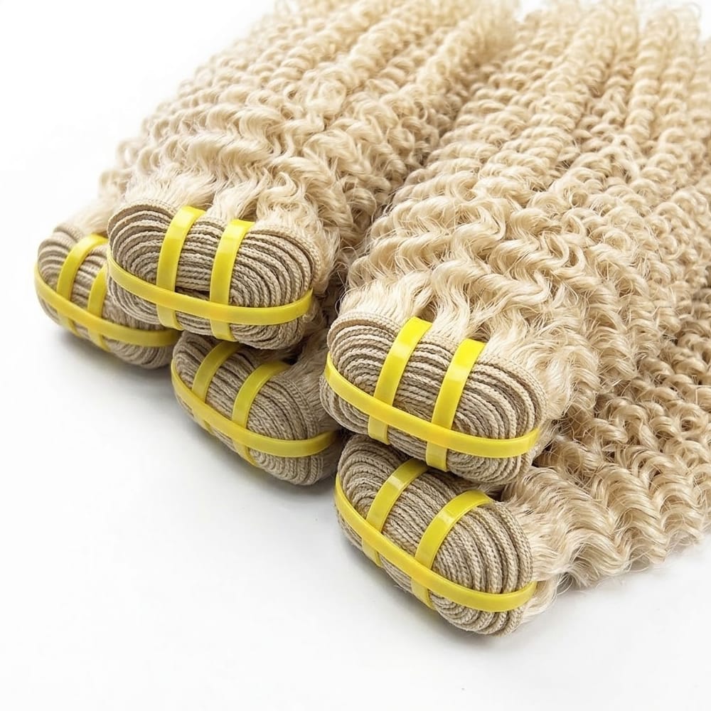 Kinky Curly Luxury Natural Hair Weft – 100% Virgin Human Hair / Wig Platinum Blonde LINKTOWIG
