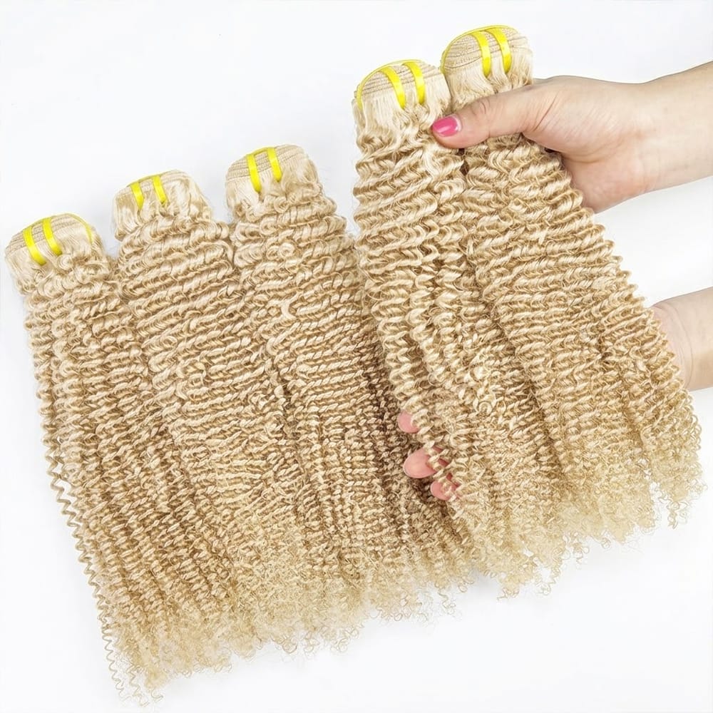 Kinky Curly Luxury Natural Hair Weft – 100% Virgin Human Hair / Wig Platinum Blonde LINKTOWIG