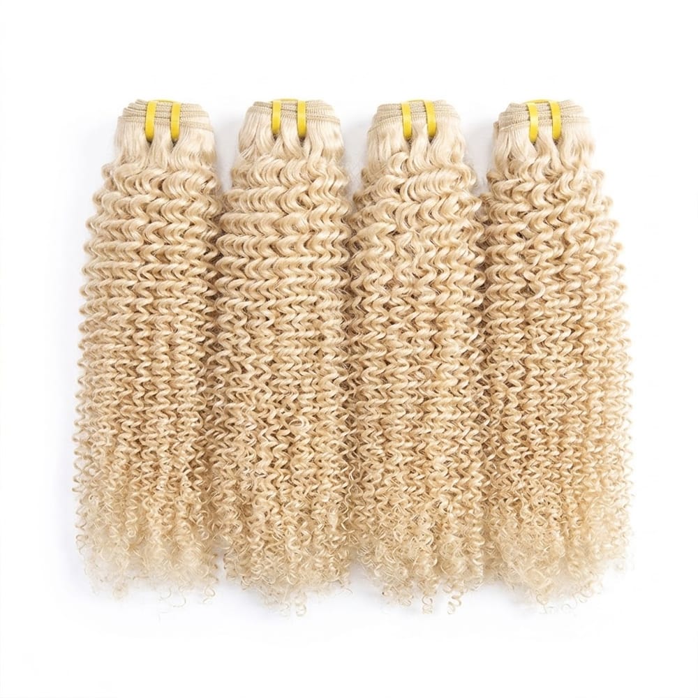 Kinky Curly Luxury Natural Hair Weft – 100% Virgin Human Hair / Wig Platinum Blonde LINKTOWIG