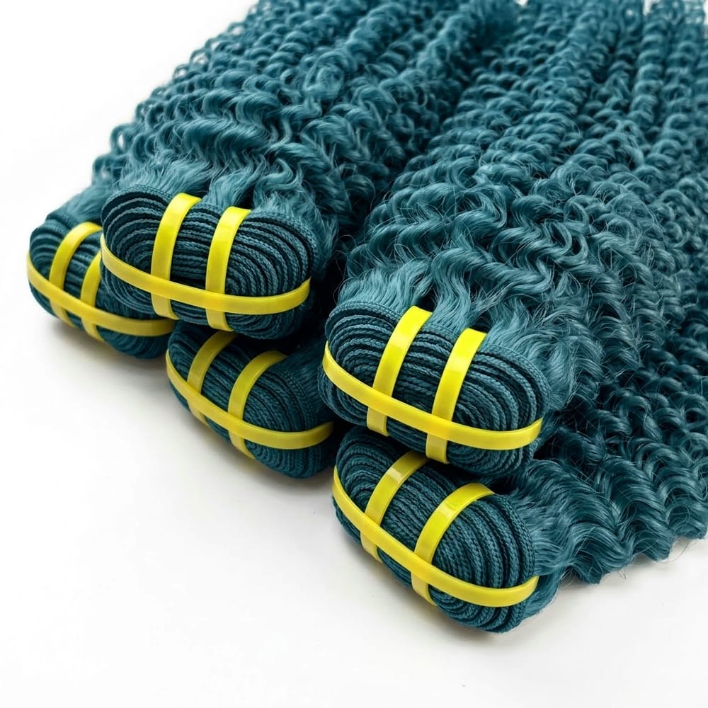 Kinky Curly Luxury Natural Hair Weft – 100% Virgin Human Hair / Wig Teal Green LINKTOWIG