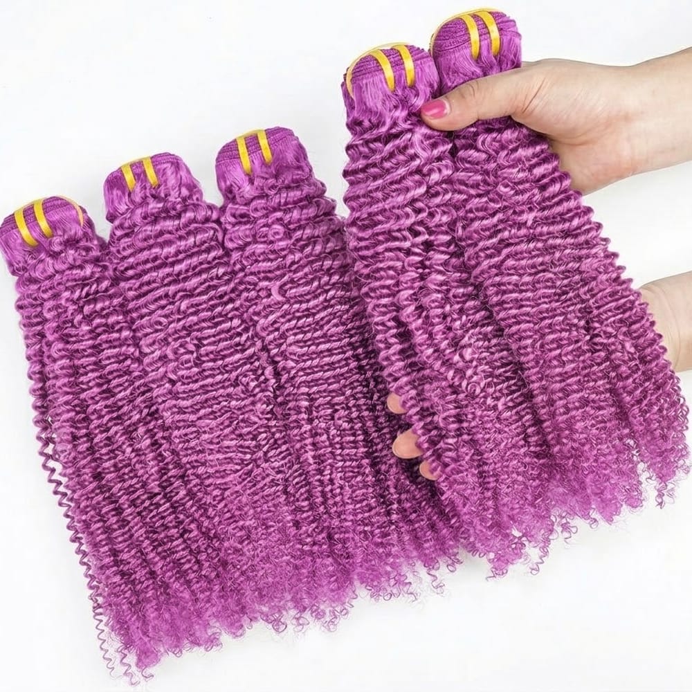 Kinky Curly Luxury Natural Hair Weft – 100% Virgin Human Hair / Wig Violet Purple LINKTOWIG