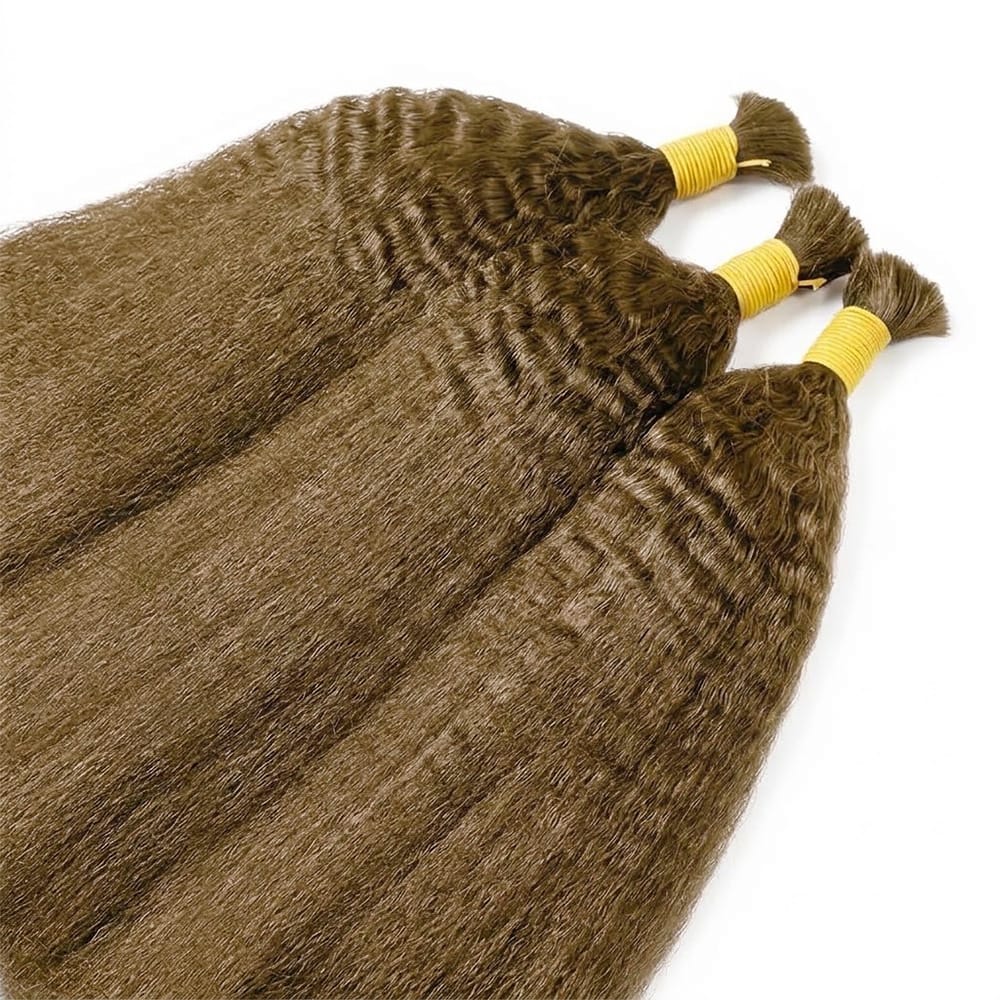 Kinky Stragiht 100% Raw Virgin  Human Hair Bundles - (No Weft) Bulk Hair / Ash Brown LINKTOWIG