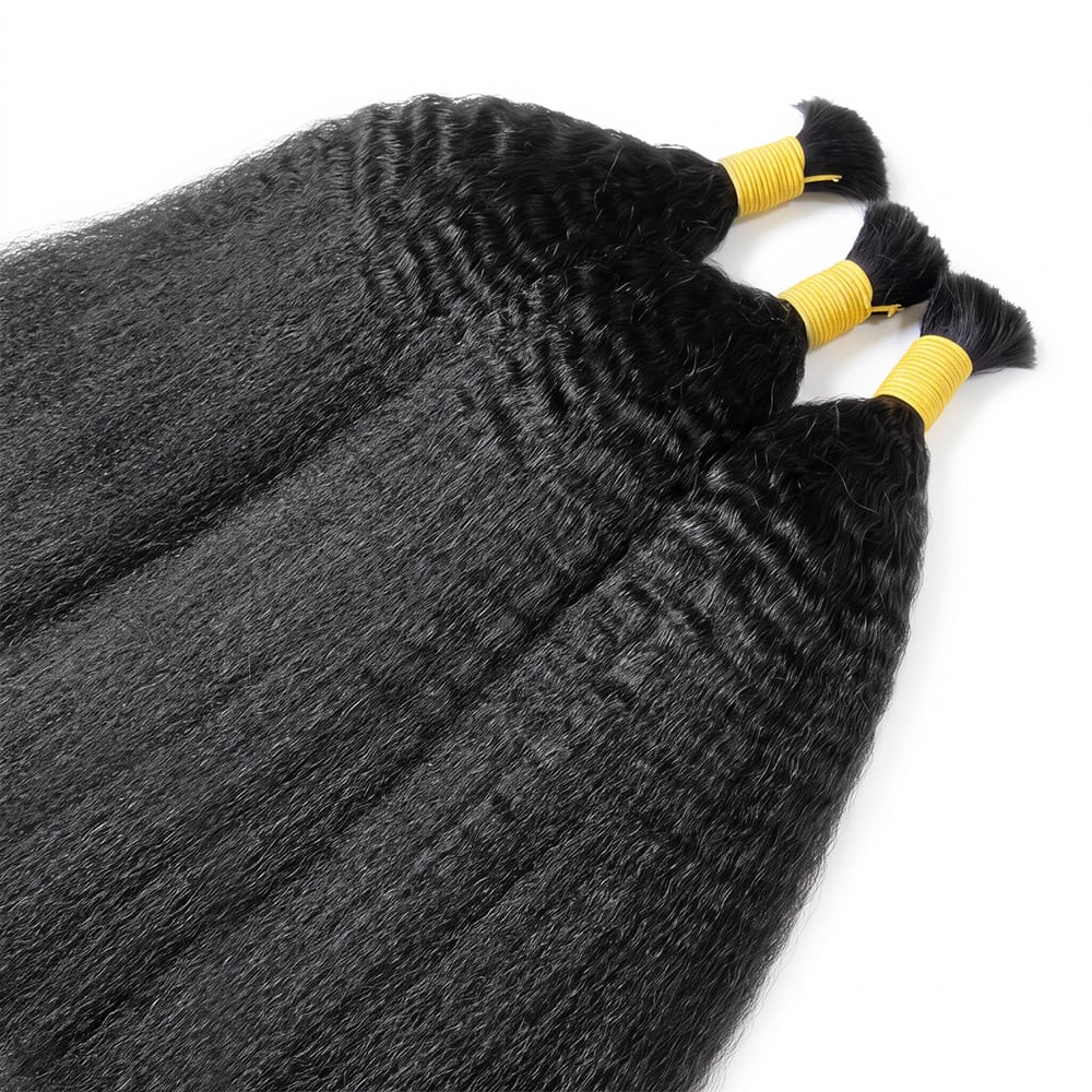 Kinky Stragiht 100% Raw Virgin  Human Hair Bundles - (No Weft) Bulk Hair / Black LINKTOWIG