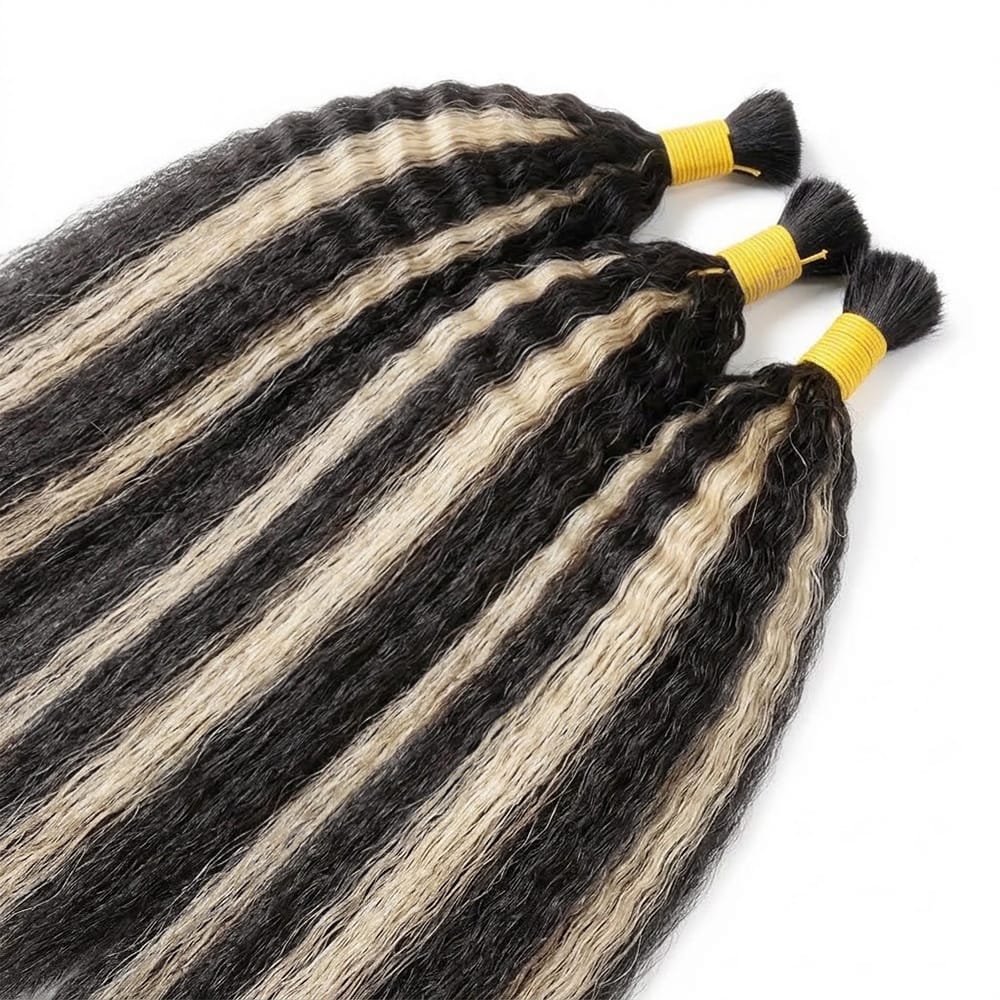 Kinky Stragiht 100% Raw Virgin  Human Hair Bundles - (No Weft) Bulk Hair / Black and grey blended highlights LINKTOWIG