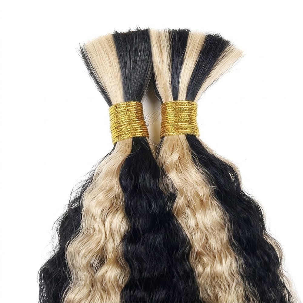 Kinky Stragiht 100% Raw Virgin  Human Hair Bundles - (No Weft) Bulk Hair / Black and grey blended highlights LINKTOWIG