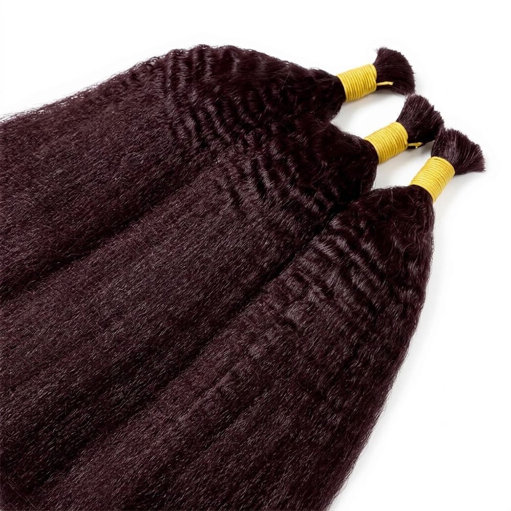 Kinky Stragiht 100% Raw Virgin  Human Hair Bundles - (No Weft) Bulk Hair / Burgundy LINKTOWIG