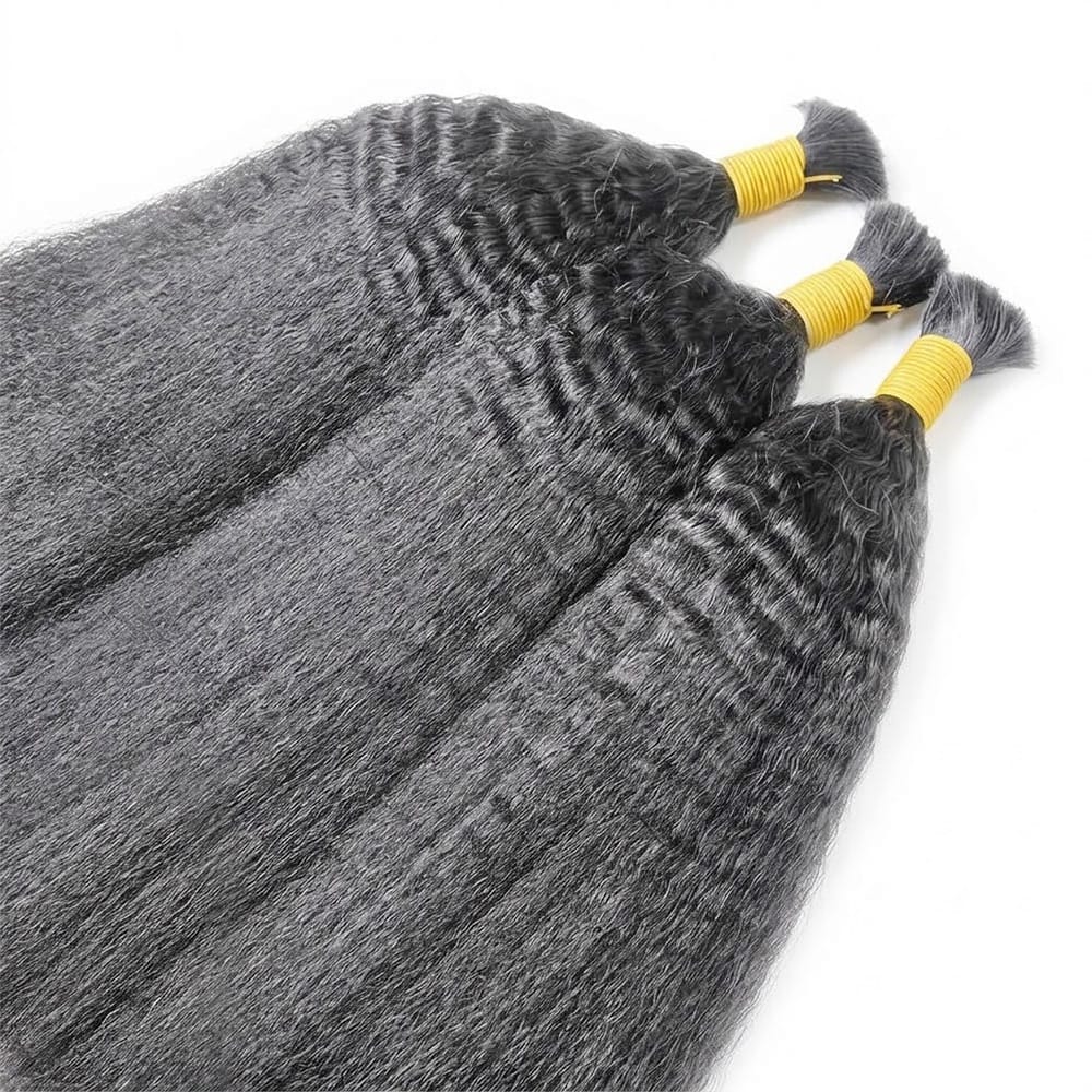 Kinky Stragiht 100% Raw Virgin  Human Hair Bundles - (No Weft) Bulk Hair / Charcoal Grey LINKTOWIG