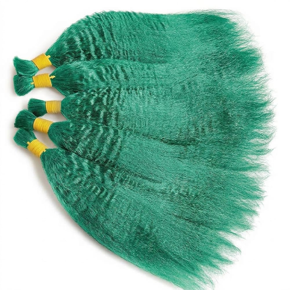 Kinky Stragiht 100% Raw Virgin  Human Hair Bundles - (No Weft) Bulk Hair / Dark Emerald Green LINKTOWIG