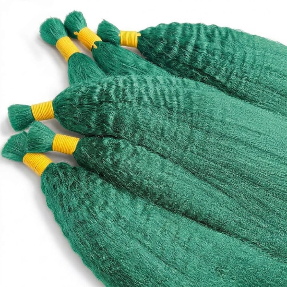 Kinky Stragiht 100% Raw Virgin  Human Hair Bundles - (No Weft) Bulk Hair / Dark Emerald Green LINKTOWIG