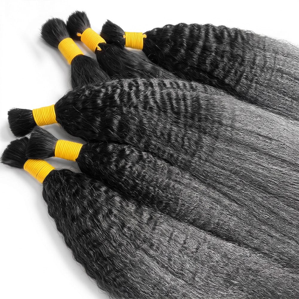 Kinky Stragiht 100% Raw Virgin  Human Hair Bundles - (No Weft) Bulk Hair / Dark Roots LINKTOWIG