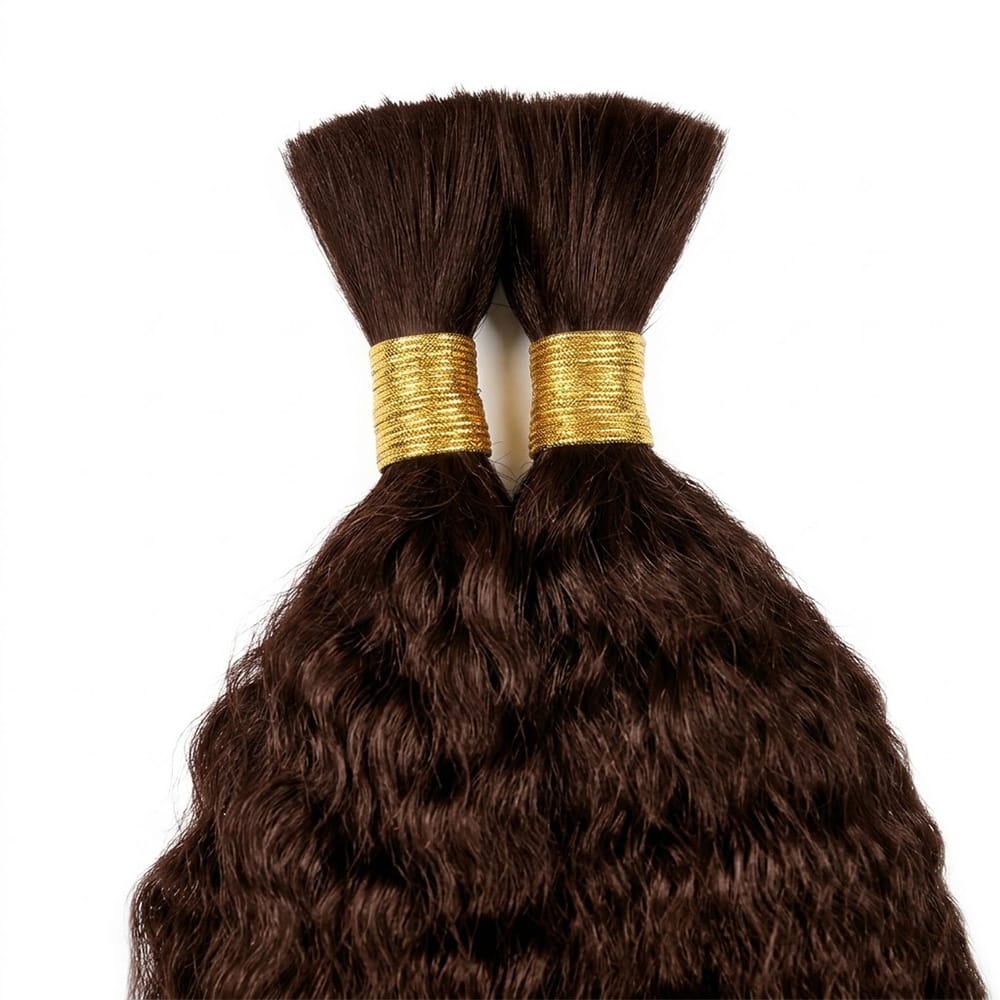 Kinky Stragiht 100% Raw Virgin  Human Hair Bundles - (No Weft) Bulk Hair / Espresso Brown LINKTOWIG