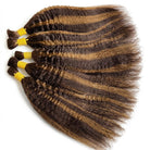 Kinky Stragiht 100% Raw Virgin  Human Hair Bundles - (No Weft) Bulk Hair / Honey Blonde Highlights LINKTOWIG